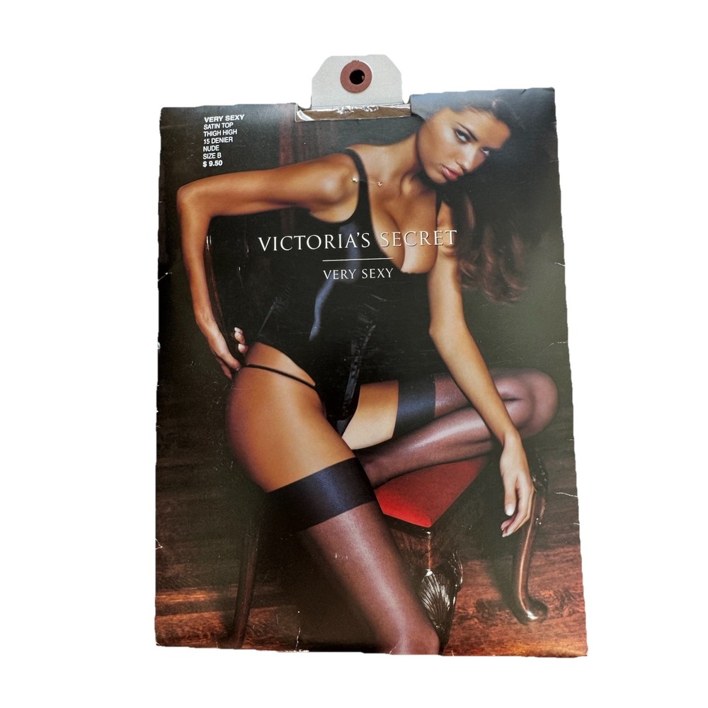 Victoria's Secret Very Sexy Satin Top Thigh High Stockings Nude Size B Y2k‎ Vtg